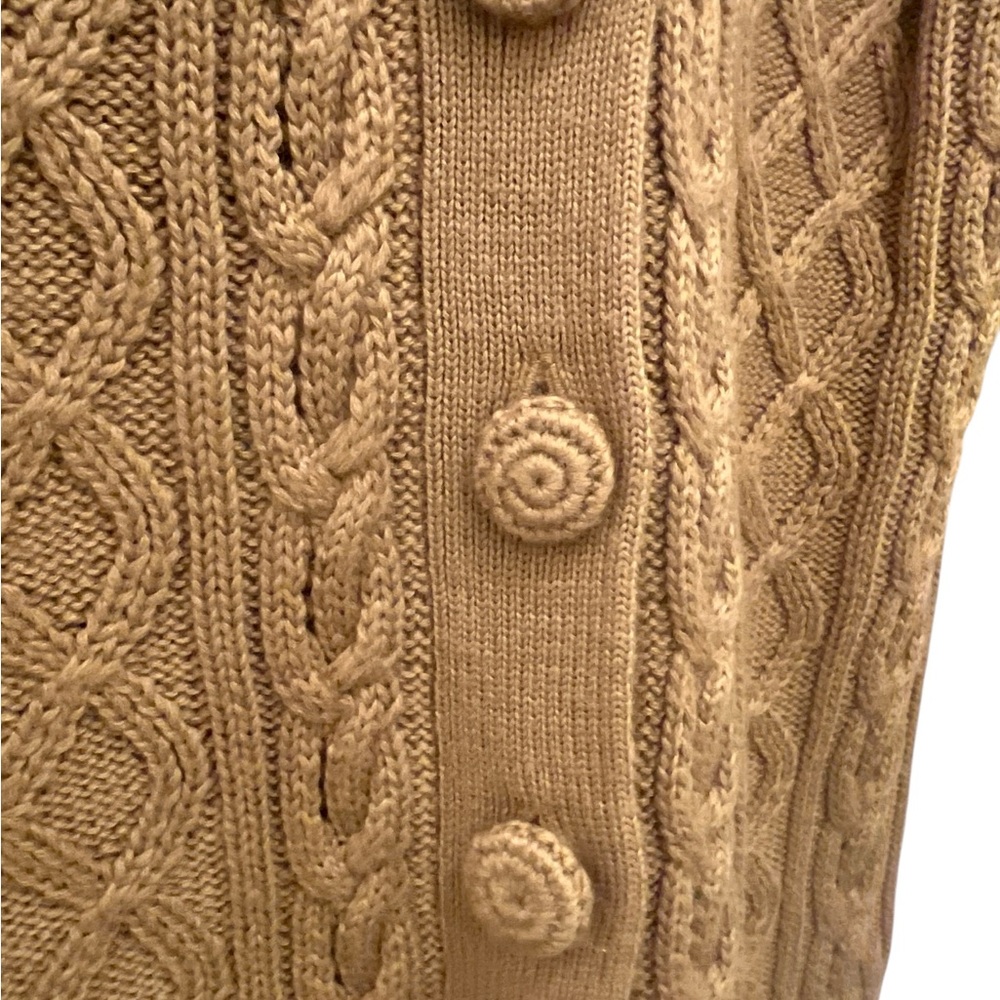 PowWow Wool Blend Cable Knit Cardigan w/Rabbit Fur Collar | M - Picture 14 of 16